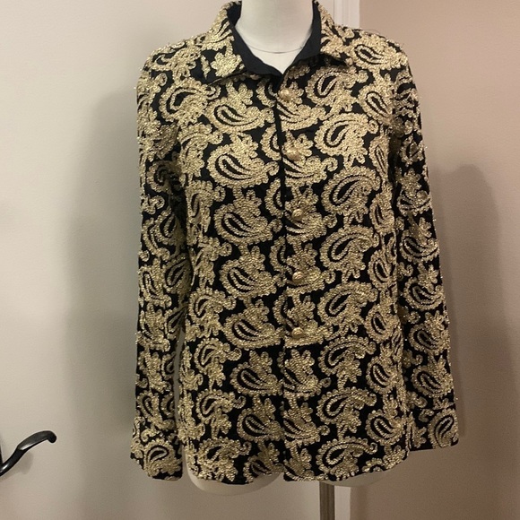 BARABAS Women’s Button Down Shirt Gold Paisley Embroidered Size S - Picture 1 of 10